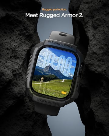 Apple Watch 46mm Seri 11/10 ile Uyumlu Kılıf Rugged Armor 2 Matte Black - ACS10499