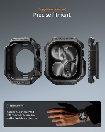 Apple Watch 46mm Seri 11/10 ile Uyumlu Kılıf Rugged Armor 2 Matte Black - ACS10499