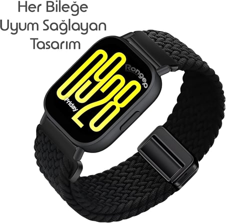 Örgü Loop Kumaş Kordon Xiaomi ile Uyumlu Redmi Watch 5 Active/Redmi Watch 5 Lite/Watch 2/2Pro/S3/S1/S1Pro/S1 Active İçin Manyetik Tokalı Terlemeye Karşı Elastik Kumaş Kayış