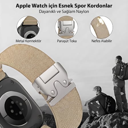 Apple Watch ile Uyumlu Elastik Spor Bileklik 49mm 46mm 45mm 44mm 42mm için Ayarlanabilir Paraşüt Tokalı Naylon Kumaş Kordon Kayış