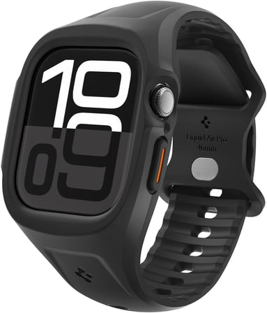 Apple Watch 46mm Seri 11/10 ile Uyumlu Kılıf & Kordon Kayış Liquid Air Pro Matte Black - ACS09317