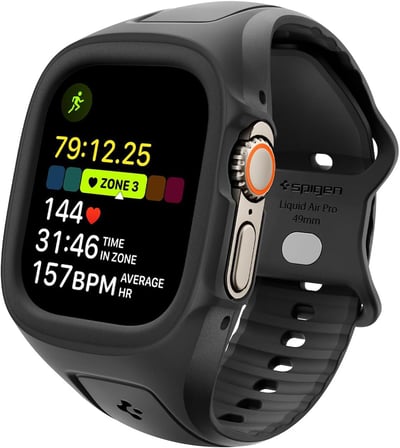 Apple Watch 49mm Ultra 3/2/1 ile Uyumlu Kılıf & Kordon Kayış Liquid Air Pro Black - ACS05463