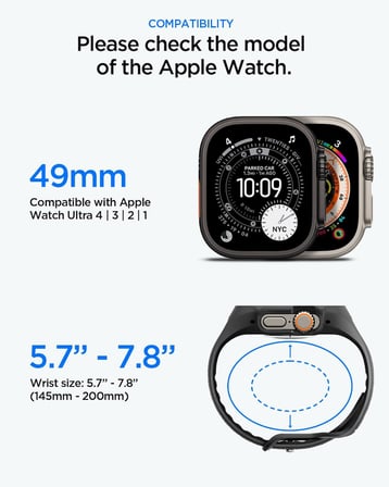 Apple Watch 49mm Ultra 3/2/1 ile Uyumlu Ekran Koruyuculu Kılıf Lite Fit Pro + Glas.tR Slim HD Matte Black - ACS11415