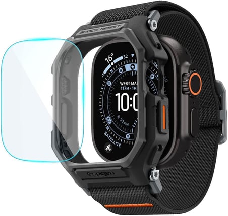 Apple Watch 49mm Ultra 4/3/2/1 ile Uyumlu Ekran Koruyuculu Kılıf Lite Fit Pro + Glas.tR Slim HD Matte Black - ACS11415