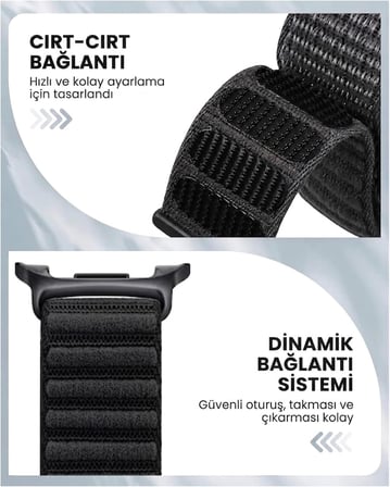 Samsung Galaxy Watch 9 / Watch 8 (40mm/44mm) ve Watch 8 Classic (46mm) Uyumlu Nylon Loop Velcro Kumaş Kordon – Dinamik Lug Sistemi, Ayarlanan Cırt Cırtlı, Ultra Hafif Sport Loop Kayış
