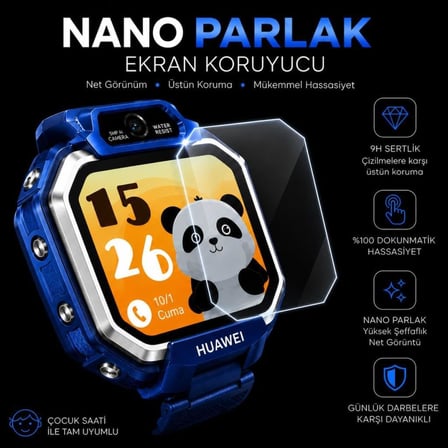 Huawei Watch Kids X1 İle Uyumlu Ekran Koruyucu Nano Parlak Çizilmeye Dayanıklı Akıllı Saat Koruması, 9H Kırılmaz Esnek Cam, Hd Şeffaf 2 Adet