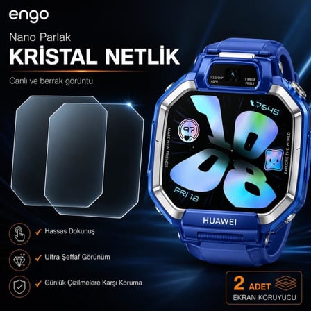Huawei Watch Kids X1 İle Uyumlu Ekran Koruyucu Nano Parlak Çizilmeye Dayanıklı Akıllı Saat Koruması, 9H Kırılmaz Esnek Cam, Hd Şeffaf 2 Adet
