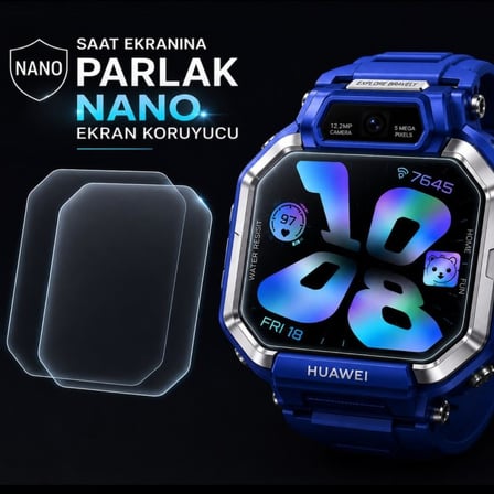 Huawei Watch Kids X1 İle Uyumlu Ekran Koruyucu Nano Parlak Çizilmeye Dayanıklı Akıllı Saat Koruması, 9H Kırılmaz Esnek Cam, HD Şeffaf 2 Adet