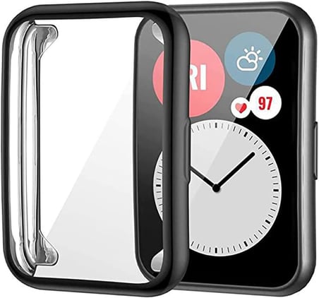 Huawei Watch Fit 2 Akıllı Saat ile uyumlu Tpu Çerçeveli Tam Kaplayan Toz ve Kirden Koruyan Ekran Koruyucu Çerçeveli Kılıf (SİYAH)