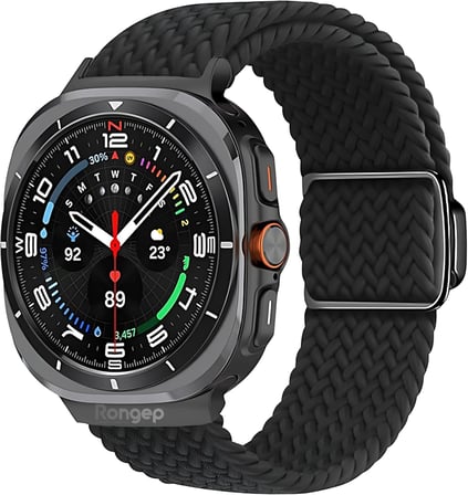Samsung Galaxy Watch Ultra 47mm ile Uyumlu Örgü Solo Loop Kumaş Kordon Manyetik Tokalı Terleme Yapmayan Nefes Alabilen Hafif Yapılı Bilek Ölçüsüne Göre Ayarlanabilen Elastik Kayış