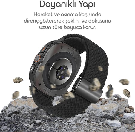 Samsung Galaxy Watch Ultra 47mm ile Uyumlu Örgü Solo Loop Kumaş Kordon Manyetik Tokalı Terleme Yapmayan Nefes Alabilen Hafif Yapılı Bilek Ölçüsüne Göre Ayarlanabilen Elastik Kayış