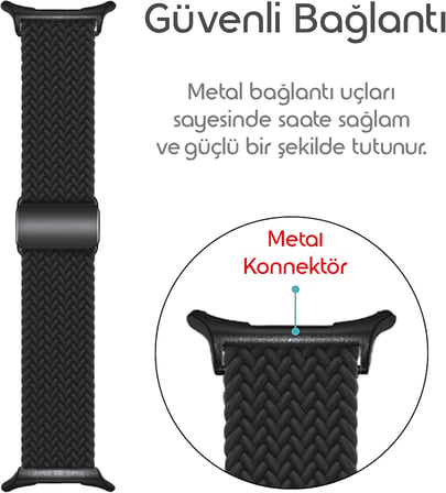 Samsung Galaxy Watch Ultra 47mm ile Uyumlu Örgü Solo Loop Kumaş Kordon Manyetik Tokalı Terleme Yapmayan Nefes Alabilen Hafif Yapılı Bilek Ölçüsüne Göre Ayarlanabilen Elastik Kayış