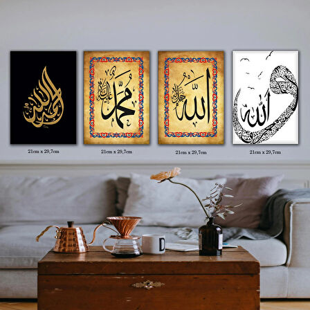 allah hz muhammed tabela HD baskılı 4lü kumaş baskı tablo resim