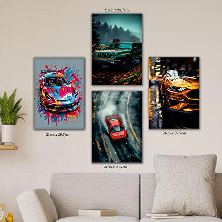 yarış arabası rally suv jeep resimleri tabela HD baskılı 4lü kumaş baskı tablo resim