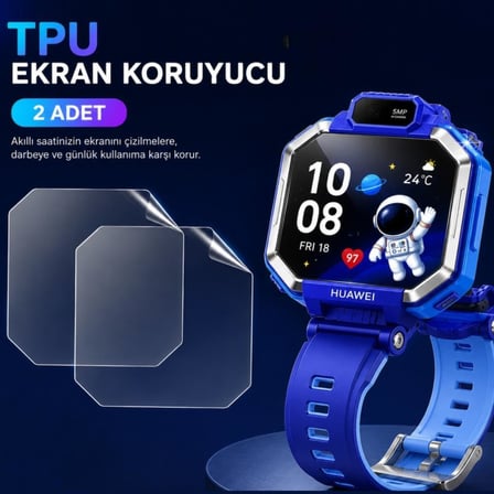 Huawei Watch Kids X1 İle Uyumlu Ekran Koruyucu TPU, Tam Kaplayan Akıllı Saat Koruması 2 Adet, Çizilmeye Dayanıklı Şeffaf Koruma
