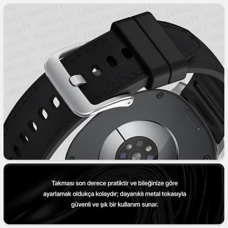 Samsung Galaxy Watch 9/8 (40mm/44mm) ve Watch 8 Classic (46mm) ile Uyumlu Metal Bağlantılı, Konforlu ve Yumuşak Deri Görünümlü Silikon Kordon