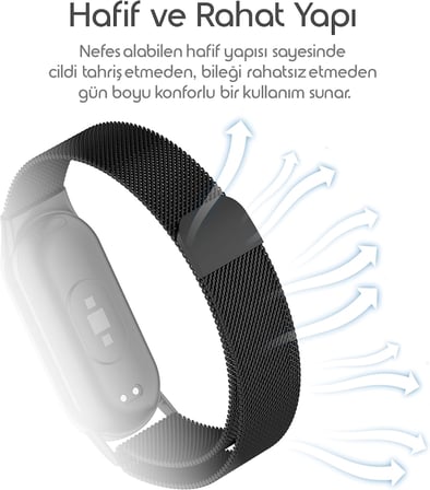 Xiaomi ile Uyumlu Mi Band 10/9/8 İçin Milano Loop Metal Hasırlı Kordon Manyetik Tasarımlı Terletmeyen Hafif Yapılı Bileğe Göre Ayarlanabilen Deformasyona Dayanıklı Paslanmaz Kayış