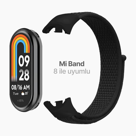 Xiaomi Mi Band 10/9/8 İle Uyumlu Hafif ve Bileği Rahatsız Etmeyen Bilek Ölçüsüne Göre Ayarlanabilen Cırt Cırtlı Tasarım Kaliteli Hasır Örme Kumaş Kordon
