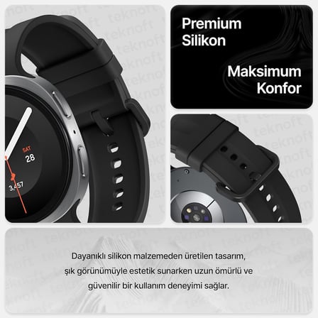 Samsung Galaxy Watch 9/8 (40mm/44mm) ve Watch 8 Classic (46mm) ile Uyumlu Hafif ve Yumuşak Oluklu Tasarım Spor Silikon Kordon