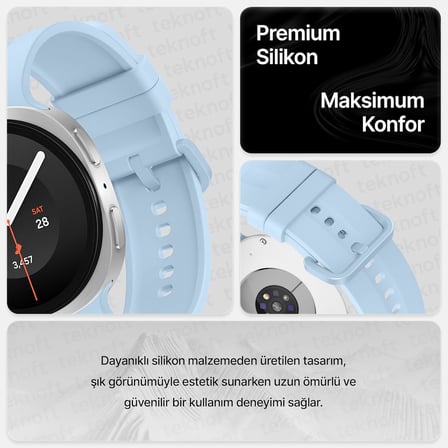 Samsung Galaxy Watch 9/8 (40mm/44mm) ve Watch 8 Classic (46mm) ile Uyumlu Hafif ve Yumuşak Oluklu Tasarım Spor Silikon Kordon