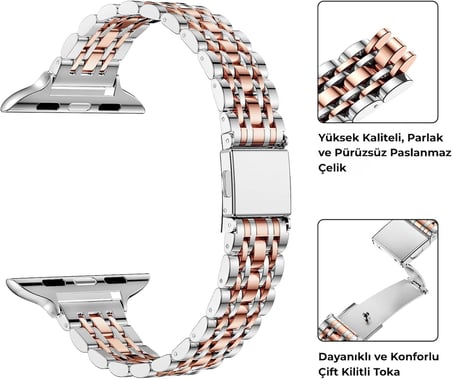 Apple Watch Uyumlu Jubilee İnce Çelik Kordon - 49/46/45/44/42/41/40/38mm Uyumlu - Apple Watch SE Series 3/2/1 & Watch Ultra 3/2/1 & Series 11-1