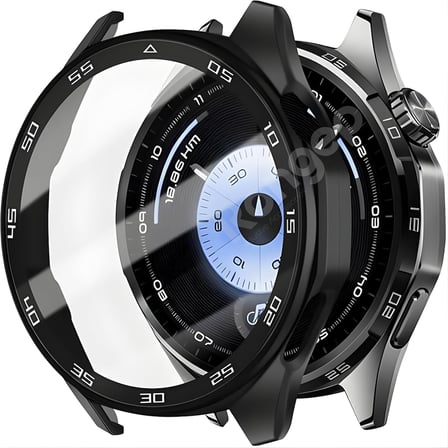 Huawei Watch GT6 46mm için 2’si 1 Arada Sert Polikarbonat Kasa ve Ekran Koruyuculu Kılıf Dokunma ve Netliği Etkilemeyen Çizilme ve Darbe Önleyici GT6 Ekran Koruyucu Kılıfı (Siyah)