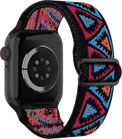 Apple Watch ile Uyumlu Etnik Desen Motifli Ayarlanabilir Tokalı Bohemian Serisi Yumuşak Kumaş Kordon