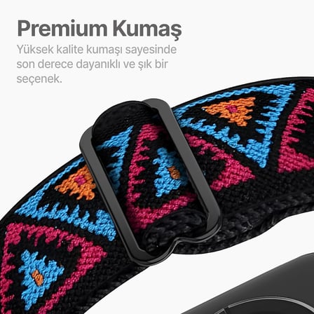 Apple Watch ile Uyumlu Etnik Desen Motifli Ayarlanabilir Tokalı Bohemian Serisi Yumuşak Kumaş Kordon