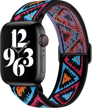 Apple Watch ile Uyumlu Etnik Desen Motifli Ayarlanabilir Tokalı Bohemian Serisi Yumuşak Kumaş Kordon