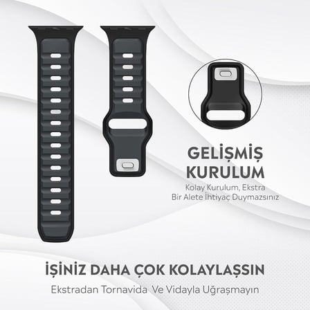 Apple Watch Series SE/11/10/9/8/7/6/5/4/3 ile Uyumlu Silikon Kordon 46mm/45mm/44mm, Series 10 42mm/41mm/40mm/38mm