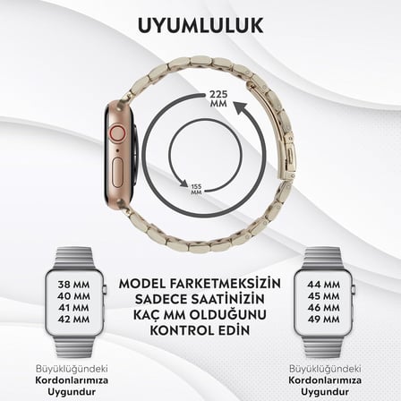 Apple Watch Series SE/11/10/9/8/7/6/5/4/3 ile Uyumlu Çelik Kordon (BBL04)