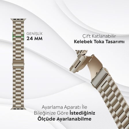 Apple Watch Series SE/11/10/9/8/7/6/5/4/3 ile Uyumlu Çelik Kordon (BBL04)
