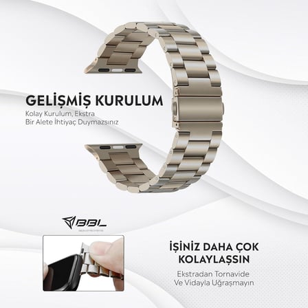 Apple Watch Series SE/11/10/9/8/7/6/5/4/3 ile Uyumlu Çelik Kordon (BBL04)