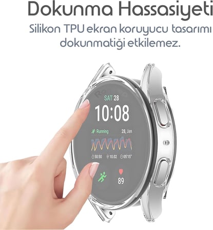 Samsung Galaxy Watch 7 44mm için 360° Kasa Koruyucu Yumuşak TPU Kılıf Dokunmatiği ve Netliği Etkilemeyen Galaxy Watch 7 Ekran Koruyucu Kılıf Darbelere Karşı Galaxy Watch 7 44mm Koruma (Şeffaf)