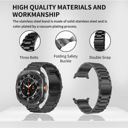 Samsung ile uyumlu Galaxy Watch 7 Ultra 47mm Kordon Klipsli Metal Kordon 04 +Kısaltma Aparatı