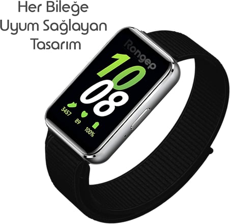 Samsung Galaxy Fit 3 İle Uyumlu Hasırlı Kumaş Kordon Terleme Yapmayan Cildi Tahriş Etmeyen Nefes Alabilir Yapılı Kademeli Cırt Cırt Tasarımlı Deformasyona Dayanıklı Rahat Kayış