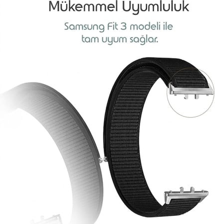 Samsung Galaxy Fit 3 İle Uyumlu Hasırlı Kumaş Kordon Terleme Yapmayan Cildi Tahriş Etmeyen Nefes Alabilir Yapılı Kademeli Cırt Cırt Tasarımlı Deformasyona Dayanıklı Rahat Kayış