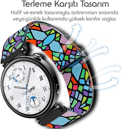 Bahar Serisi 18mm Esnek Kumaş Kordon Huawei ile Uyumlu GT5 41mm/GT5 Pro 42mm/GT4 41mm için Terleme Karşıtı Nefes Alabilen Bileğe Göre Ayarlanabilen Elastik Kayış