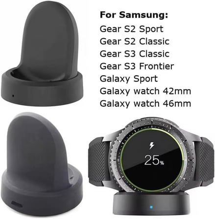 Samsung Gear S2 Sport, S2 - S3 Classic, S3 Frontier, Galaxy Sport, Galaxy Watch 42 mm ve 46 mm İle Uyumlu Kablosuz Şarj Standı Akıllı Saat Şarj İstasyonu - Siyah