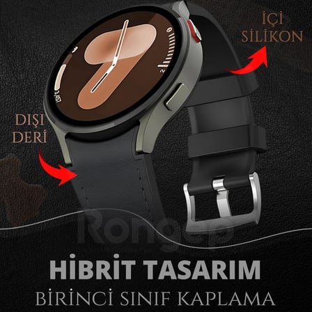 Samsung ile Uyumlu Deri Görünümlü Hibrit 20mm Silikon Kordon Galaxy Watch 7/6/5/4 Serisi için Galaxy Watch 7 Kordon (40mm/44mm) Watch 6/4 Classic (47/43/42mm) Watch 5 Pro Uyumlu