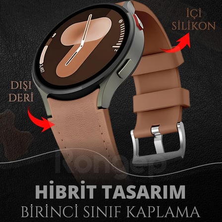 Samsung ile Uyumlu Deri Görünümlü Hibrit 20mm Silikon Kordon Galaxy Watch 7/6/5/4 Serisi için Galaxy Watch 7 Kordon (40mm/44mm) Watch 6/4 Classic (47/43/42mm) Watch 5 Pro Uyumlu