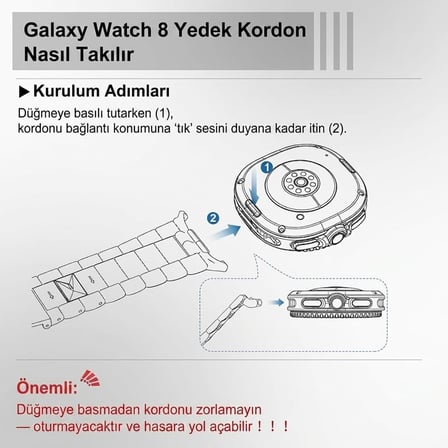 Samsung Galaxy Watch 9 / Watch 8 (40mm/44mm) ve Watch 8 Classic (46mm) Uyumlu Üç Bakla Paslanmaz Çelik Kordon – Boşluksuz (No Gap) Tasarım, Dolu Metal, Baklası Çıkarılabilir Kayış