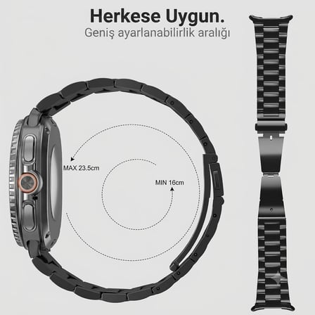 Samsung Galaxy Watch 9 / Watch 8 (40mm/44mm) ve Watch 8 Classic (46mm) Uyumlu Üç Bakla Paslanmaz Çelik Kordon – Boşluksuz (No Gap) Tasarım, Dolu Metal, Baklası Çıkarılabilir Kayış