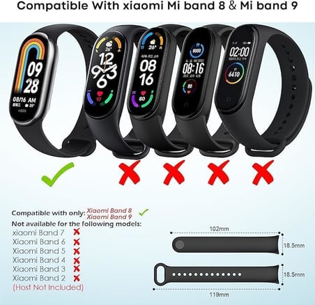Xiaomi ile Uyumlu Mi Band 8 Mi Band 9 Mi Band 10 Uyumlu 3'lü Paket Silikon Kordon Seti Bileklik Metal Pimli