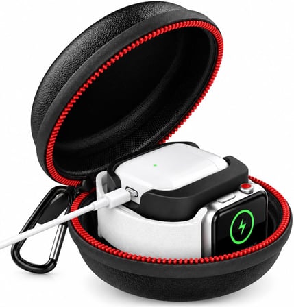 Apple Watch Şarj İstasyonu Organizeri AirPods 1 2 3 Uyumlu Seyahat Taşıma Çantası Sert EVA Koruma Kutusu Manyetik Şarj Kablosu Uyumlu Siyah