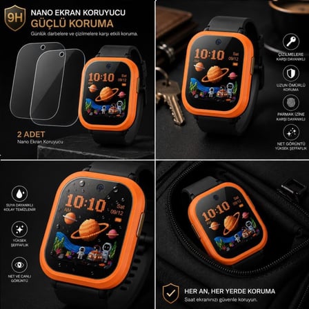 TCL Kids Watch K5 İle Uyumlu Ekran Koruyucu Nano Parlak Çizilmeye Dayanıklı Akıllı Saat Koruması, 9H Kırılmaz Esnek Cam, Hd Şeffaf 2 Adet MT50V