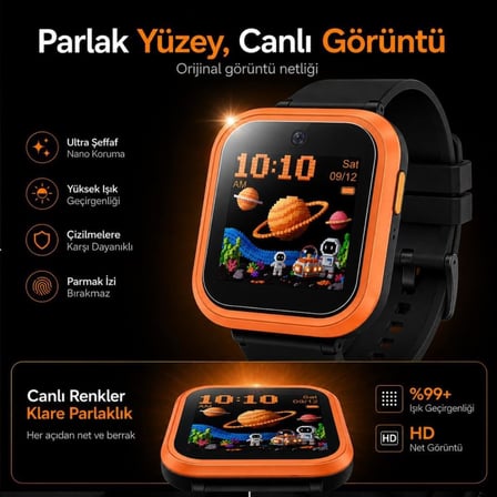 Tcl Kids Watch K5 İle Uyumlu Ekran Koruyucu Nano Parlak Çizilmeye Dayanıklı Akıllı Saat Koruması, 9h Kırılmaz Esnek Cam, Hd Şeffaf 2 Adet Mt50v