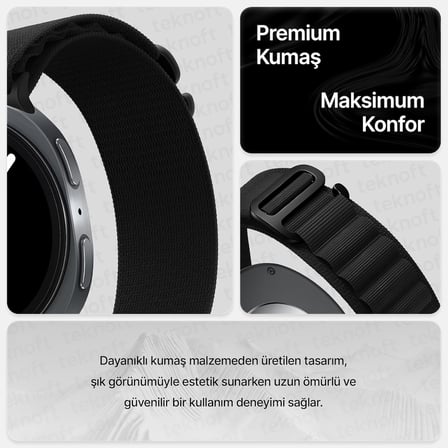 Samsung Galaxy Watch 9/8 (40mm/44mm) ve Watch 8 Classic (46mm) ile Uyumlu Metal Bağlantılı, Hafif ve Yumuşak Kumaş Alpine Loop Kordon