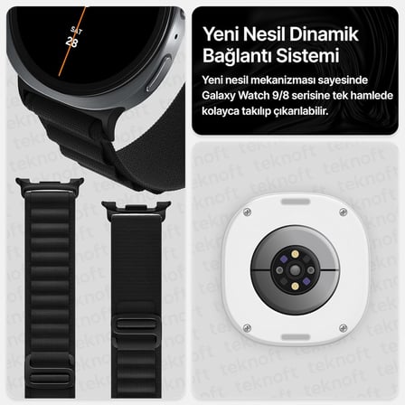 Samsung Galaxy Watch 9/8 (40mm/44mm) ve Watch 8 Classic (46mm) ile Uyumlu Metal Bağlantılı, Hafif ve Yumuşak Kumaş Alpine Loop Kordon