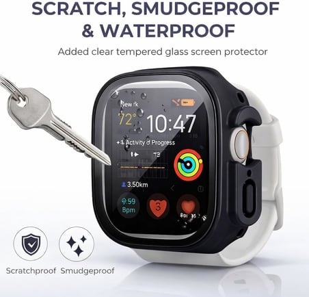 Apple Watch Ultra ile Uyumlu 49mm ile uyumlu PC Çerçeve Tam Koruyucu Kılıf, Apple Watch Ultra için 49mm Köşeleri Kapatan Koruyucu Siyah (Önü Kapalı)